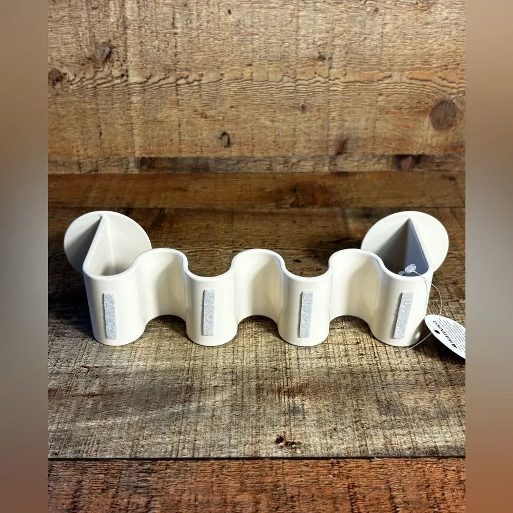 NEW Meso Helen Wave Dual Taper Candlestick Holder White Modern Metal NIB*